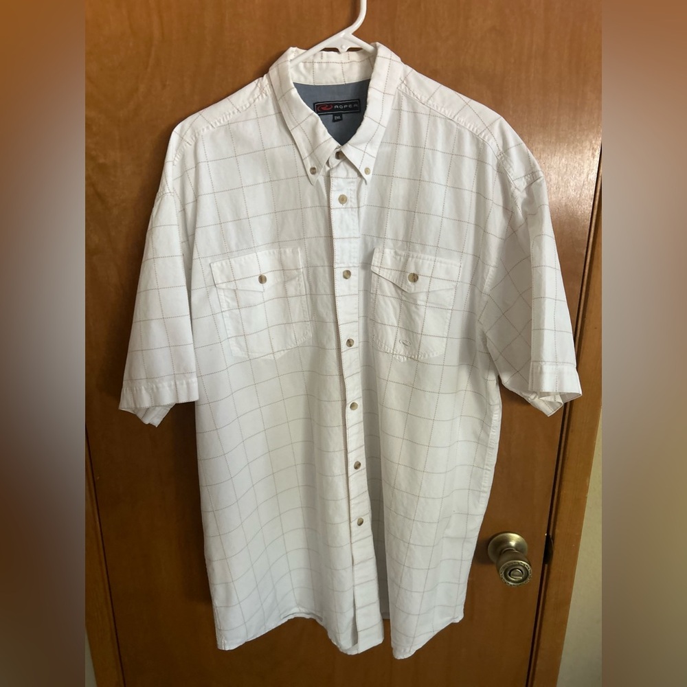 Roper Mens Shirt 2XL White/Tan Plaid Short Sleeve Rodeo Western